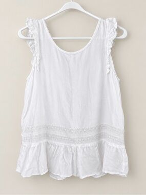 Hollister White Ruffle Sleeve Cotton Tank Top